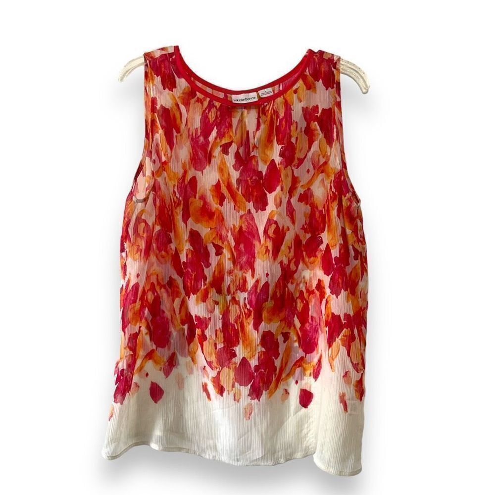 Liz Claiborne Women's Floral‎ Sleeveless V-neck Cut-out Blouse Top Orange Large